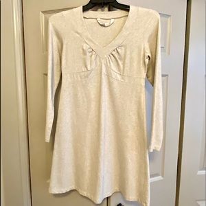 Athleta Senorita Style 709945 V-Neck Cotton Oatmeal/Grey Dress